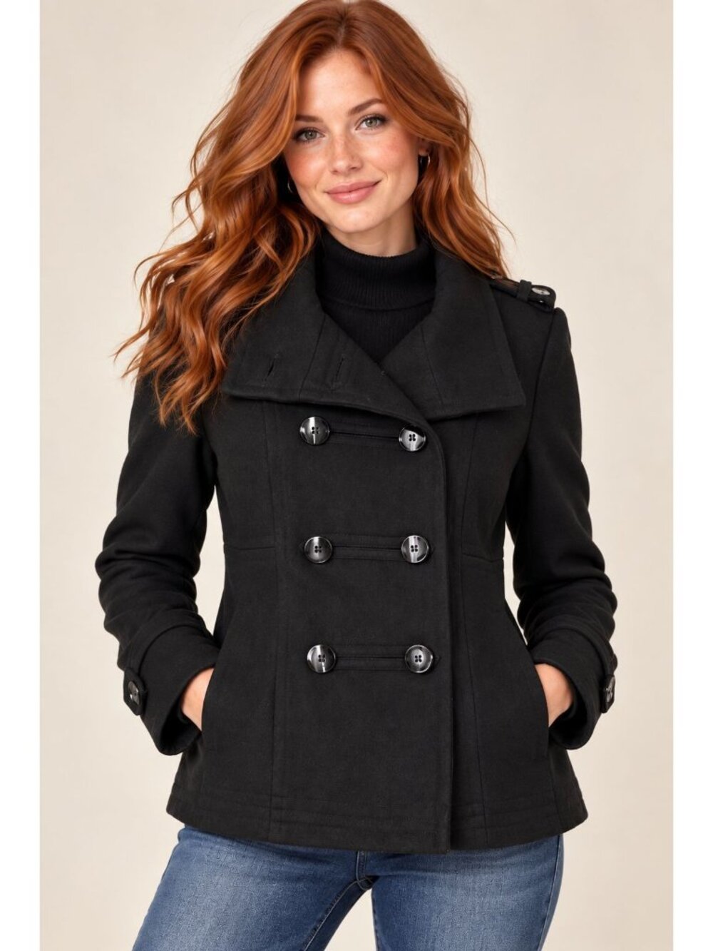 Vintage Steve Madden Black Wool Blend Peacoat Jacket L